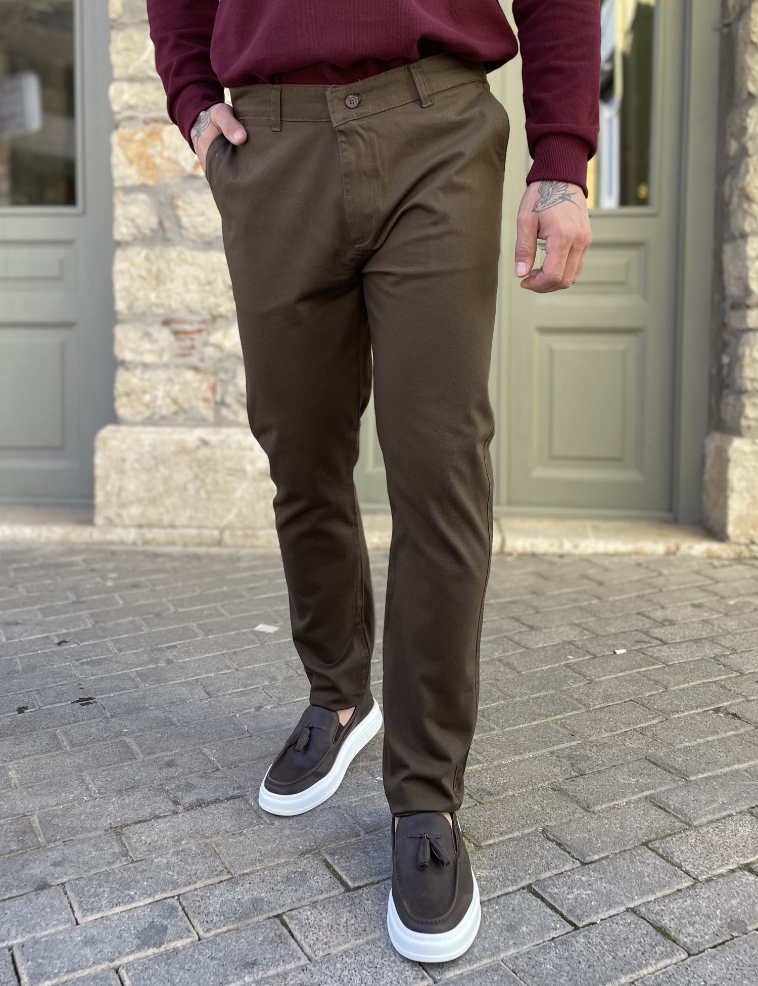 Dynamo ανδρικό καφέ παντελόνι υφασμάτινο Chinos D1316K φωτογραφία